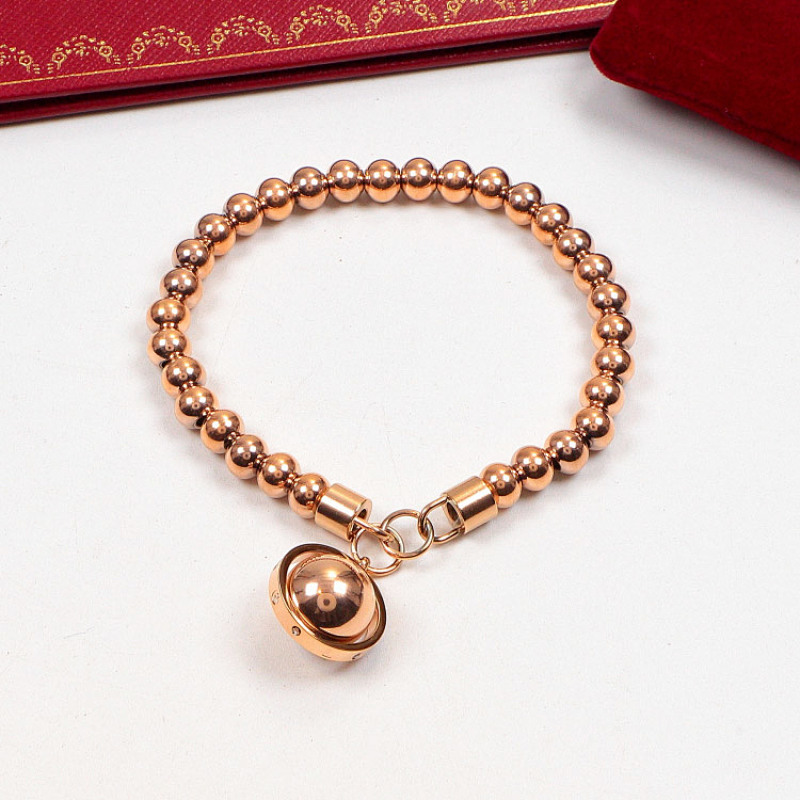CAB29 Round bead bracelet globe bracelet 316L stainless steel gold-plated jewelry about 18cm