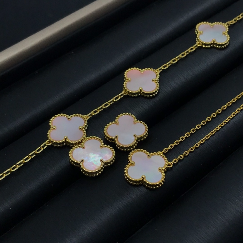 VAN66 New Women's Rose Pink Belly Earnail Bracelet, Necklace Set Jewelry