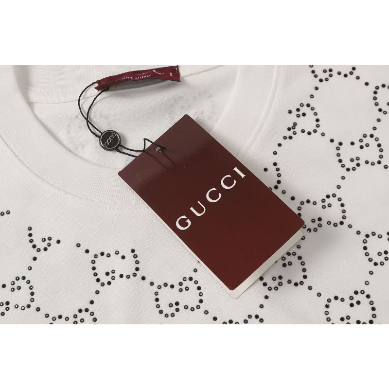 GUC01 High quality men's and women's pure cotton summer short sleeved T-shirt with diamond inlay clothing