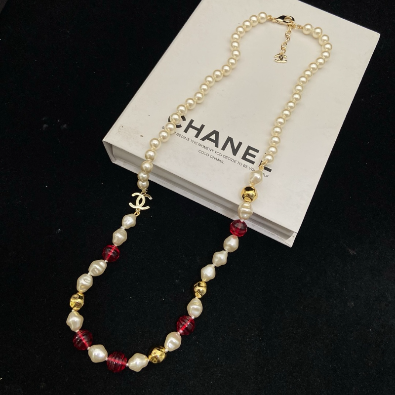 CHN113 Women's Double C Pearl Long Necklace/Sweater Chain Jewelry