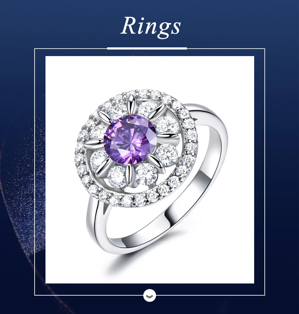 UMCHO S925 Sterling Silver Rings for Women Amethyst Ring Gemstone Aquamarine Cushion Romantic Gift Engagement Jewelry