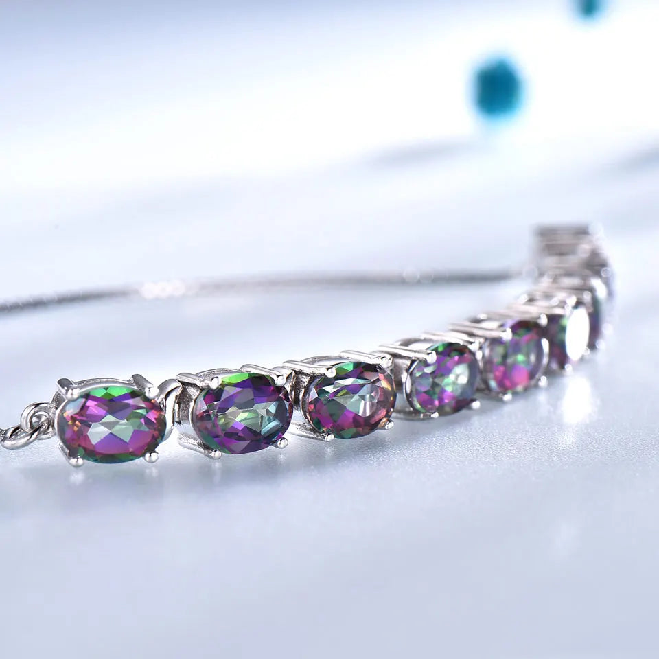 UMCHO 9ct Mystic Topaz Pure 925 Sterling Silver Chain For Women Fine Jewelry Adjustable Bracelet Mothers' Day Gift New