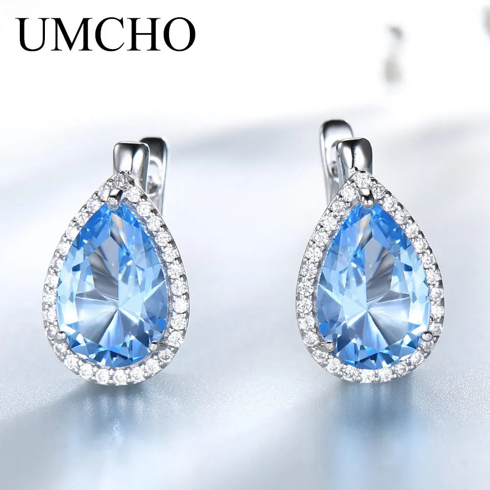 UMCHO Green Emerald Gemstone Clip Earrings 925 Sterling Silver Earrings For Women New Fashion Oval Birthstone Fine Jewelry Gift