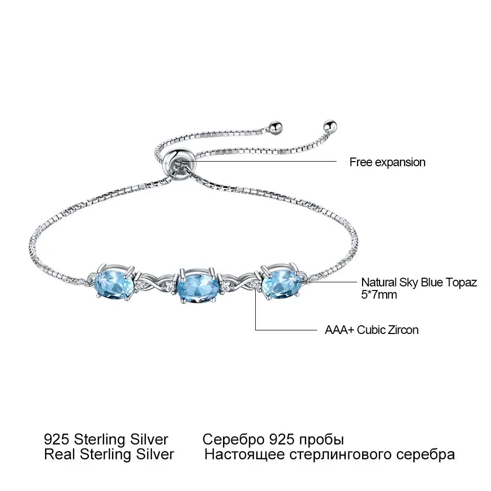 Adjustable Bracelet Nano Sky Blue Topaz Bracelet 5*7mm Bracelets Women Silver 925 Bangle Engagement Birthday Gift