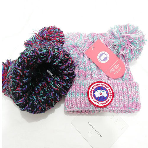 PKCH9 Children's style for 0-12 years old colorful double hairball knit hat