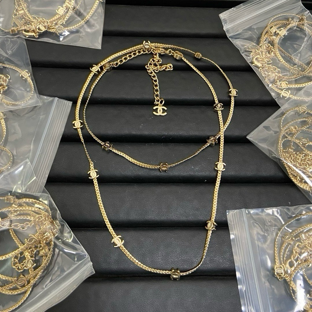 CHN106 New 14 flower snake bone double C sweater chain necklace jewelry