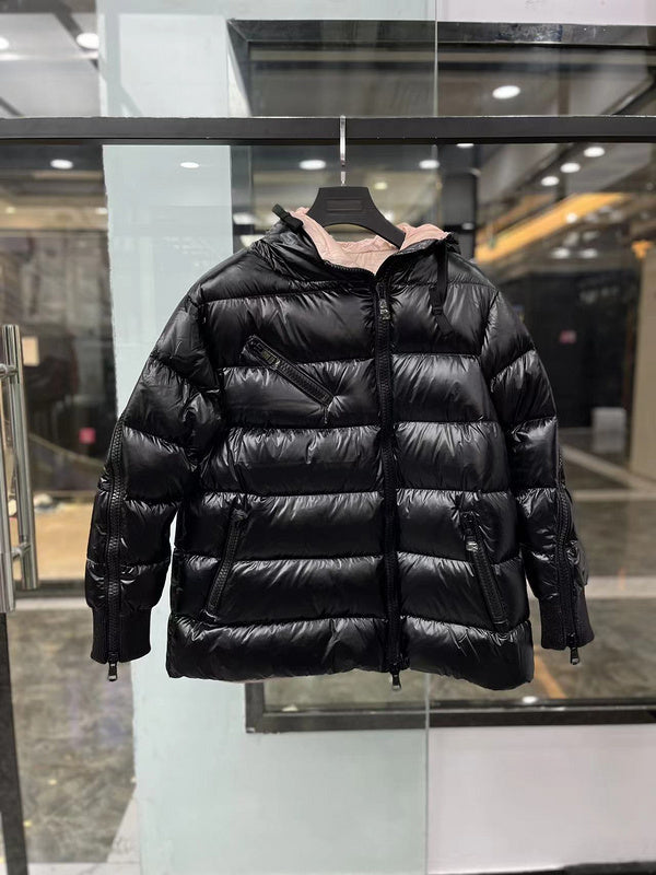 MKC7 Women's oversize diagonal zipper hooded down jacket