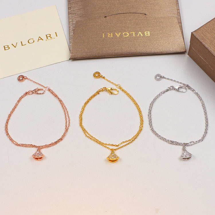 BVB40 18K Rose Gold Titanium Steel Full Rhinestone Hollow Small Fan Couple Bracelet Jewelry