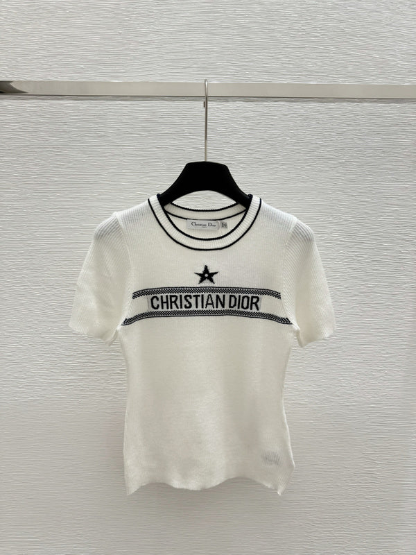 DIC118 Round neck color contrast letter knitted short sleeve clothes