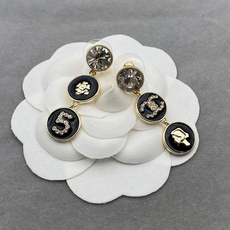 CHE20 Black Enamel Crystal Stud Earrings Jewelry