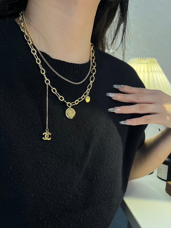 X088 Women's titanium steel double layer necklace jewelry