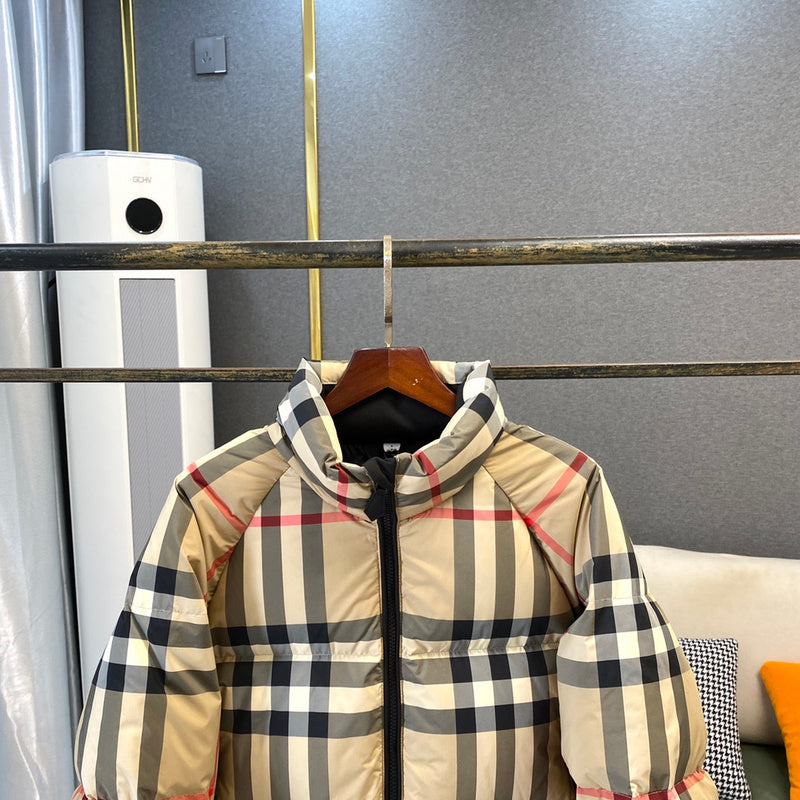 BKC2 Classic plaid stand-up collar zipper down jacket for women
