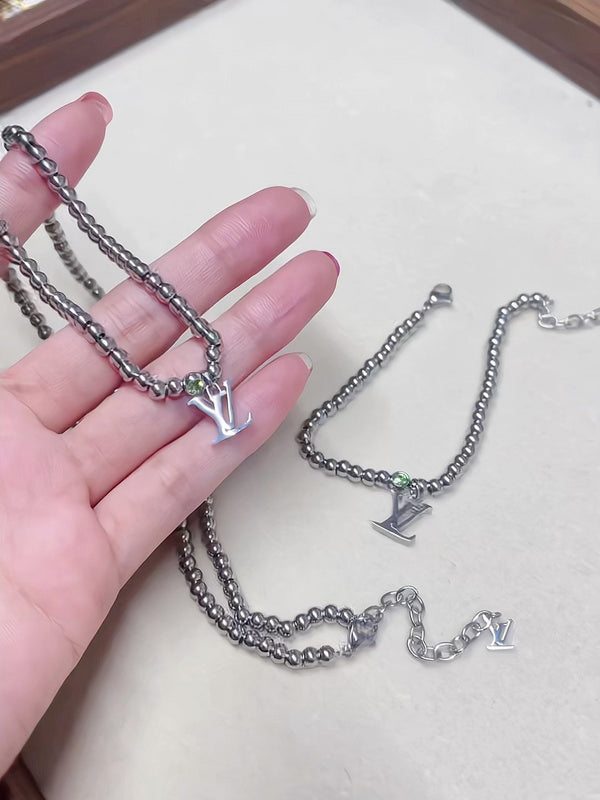 X661 Men's titanium steel bracelet necklace set jewelry