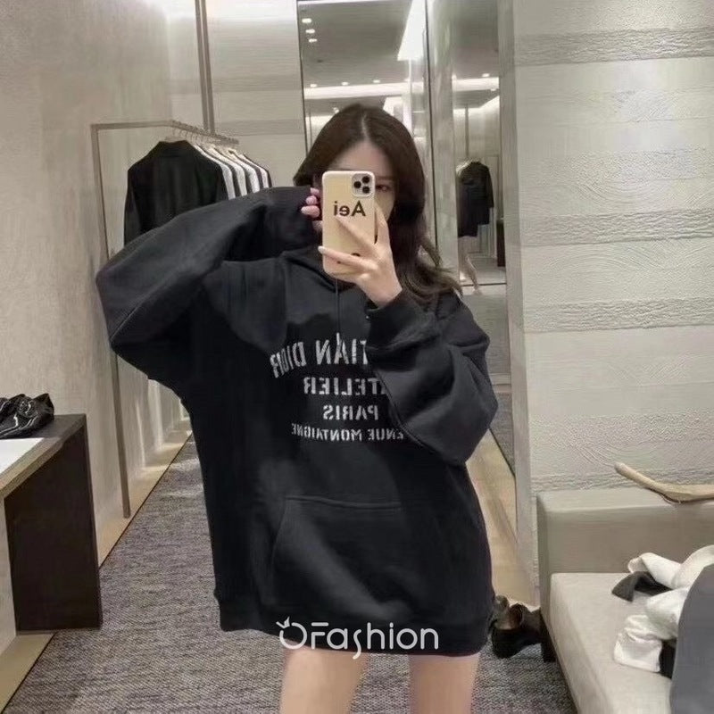 DIC86 Men's and women's slogan LOGO printed hooded sweatshirt