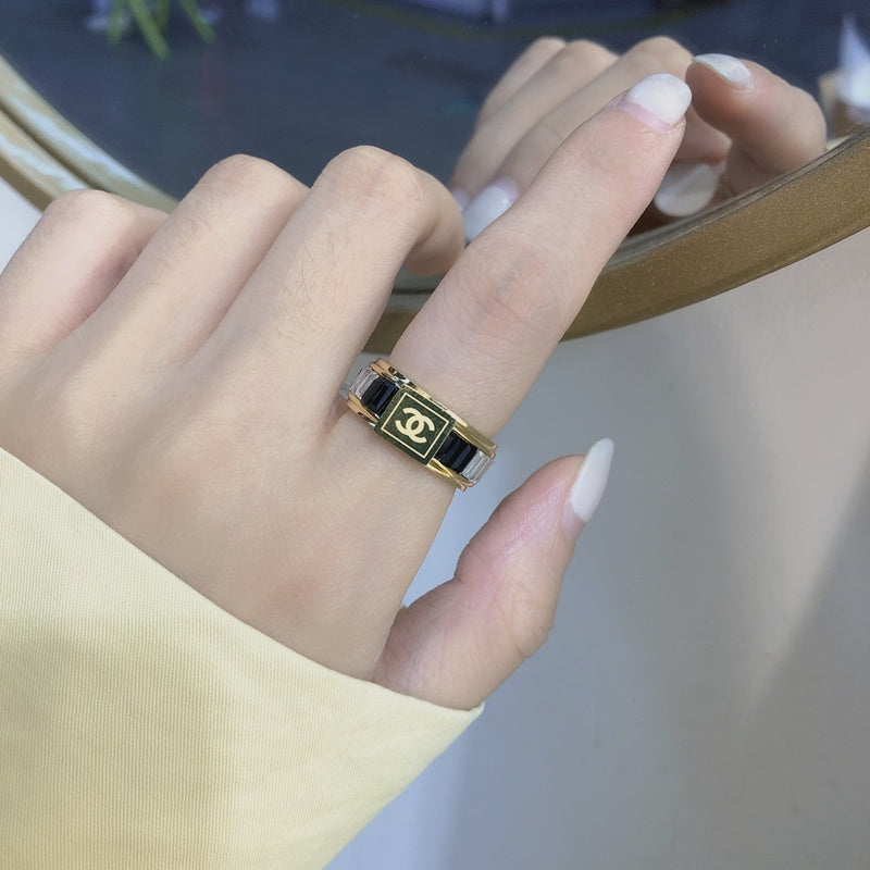 J044 Titanium steel square diamond ring jewelry