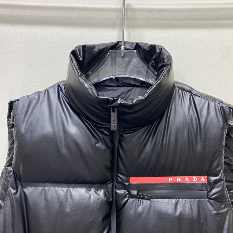 PKC1 Red label pressed rubber down vest, male and female couples