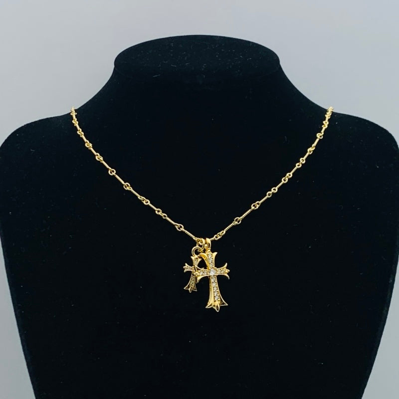CHSN4 Women's Retro Love Cross Side Necklace Jewelry