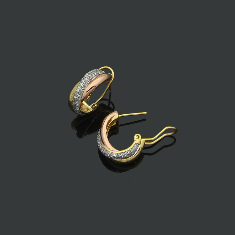CAE01 Three color three ring full diamond earrings Jewelry