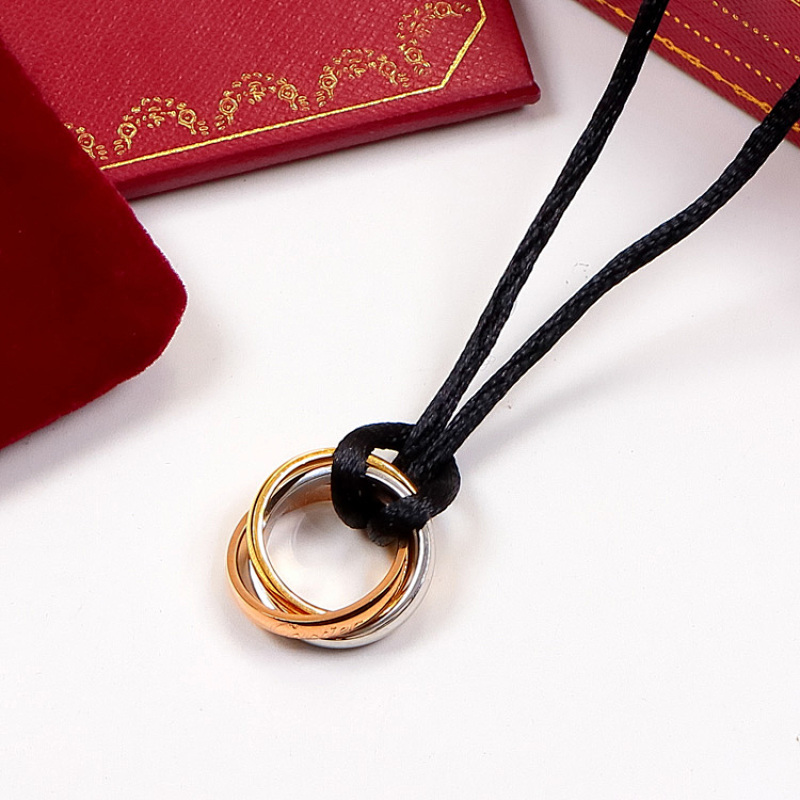CAN38 Classic Three Ring Necklace for Men and Women, Couple's Necklace, Stainless Steel Gilded Jewelry