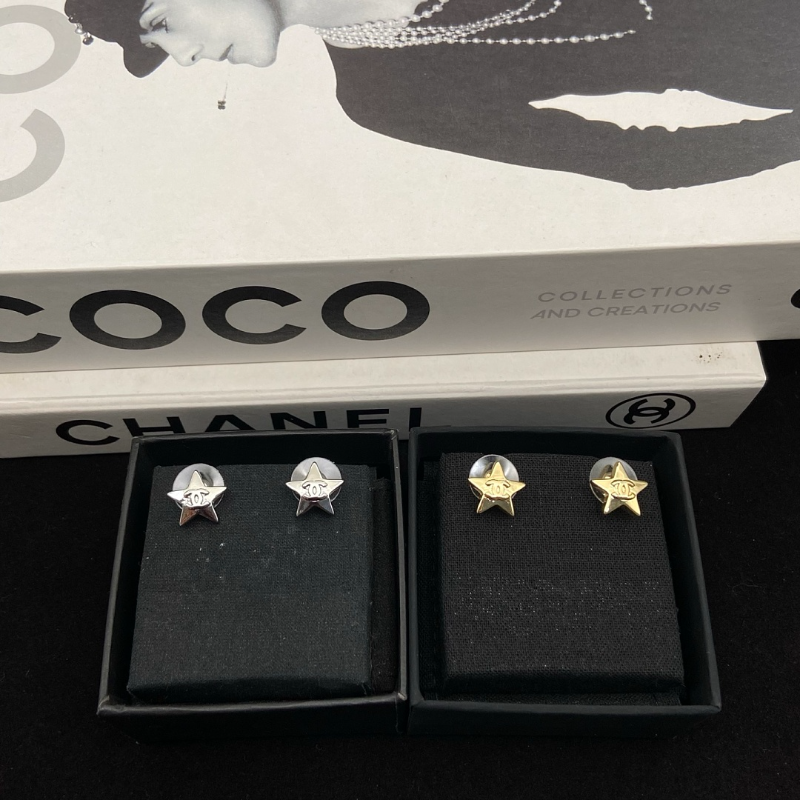 CHE82 Women's new shiny five pointed star double C earring jewelry