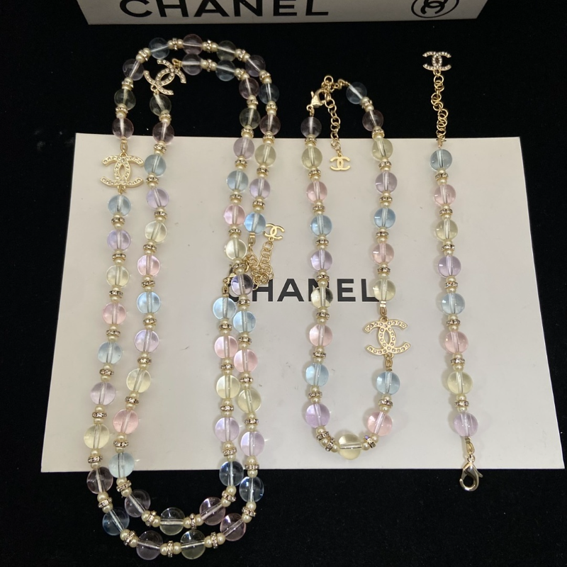CHN110 Women's early spring new item, color glass double C sweater chain, necklace, bracelet, jewelr