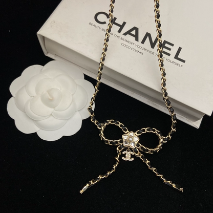 CHN119  Women's new gold double C leather chain bow waist chain/sweater chain jewelry