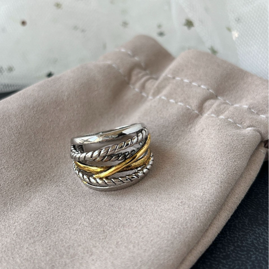 DY DJ060 Simple Multi layer Color Separation Ring Vintage Ring Jewelry copper with gold plated
