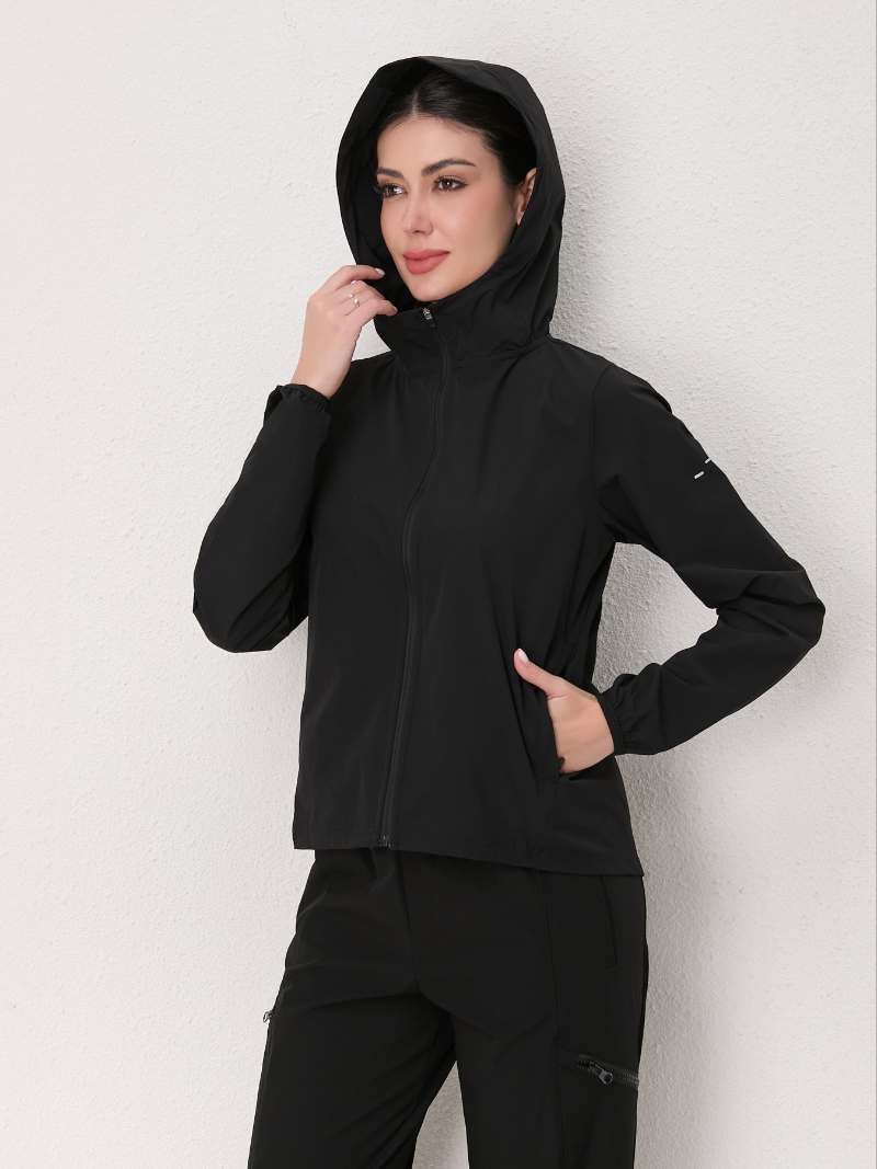 zalo314  Women's sports windbreaker, yoga running gym hooded zipper jacket, thin clothing