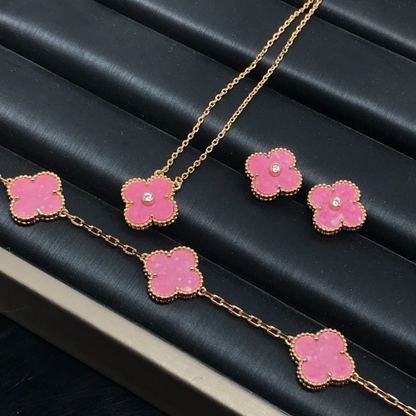 VAB60  New Women's Rose Pink Belly Earnail Bracelet, Necklace Set Jewelry