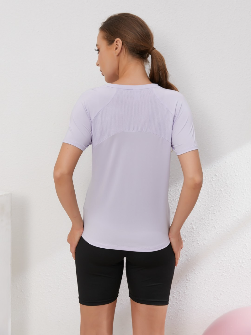 zalo2148  Women's short sleeved round neck split hem slimming and slimming, quick drying running and fitness clothing