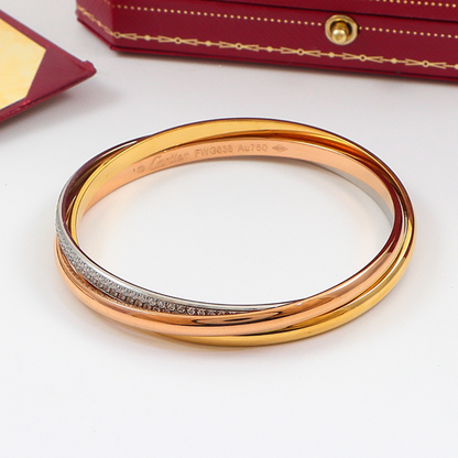 CAB59 Classic luxury three ring tricolor diamond studded bracelet women jewelry inside about 16.5cm