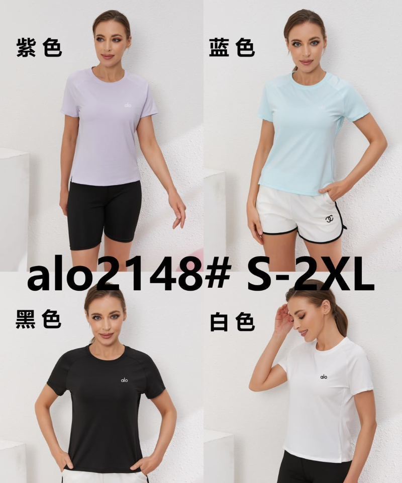 zalo2148  Women's short sleeved round neck split hem slimming and slimming, quick drying running and fitness clothing