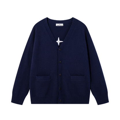 STC27 Men's and Women's V-neck Button Double Pocket Ribbed Edge Back Logo Embroidered Knitted Sweater Clothing