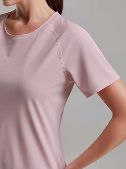 zalo2163   Women's summer clothing round neck mesh splicing refreshing and breathable quick drying clothes anti glare shorts set clothing