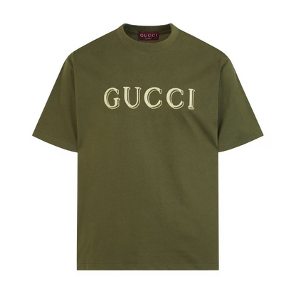 GUC02 High quality men's short sleeved heavy-duty embroidered T-shirt, pure cotton top Clothing
