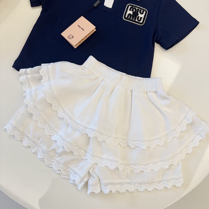 TMIUC2 New girls' summer cotton collar top+cotton shorts set Clothing