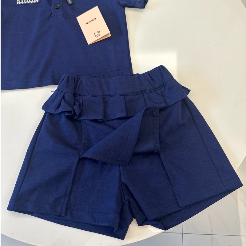 TMIUC3 New girls' summer cotton collar top+cotton shorts set
