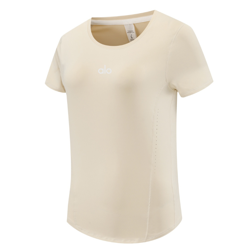 zalo2132   Women's solid color short sleeved round neck quick drying running sports yoga summer top clothing