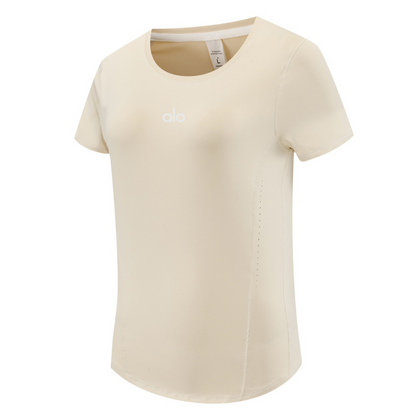 zalo2132   Women's solid color short sleeved round neck quick drying running sports yoga summer top clothing