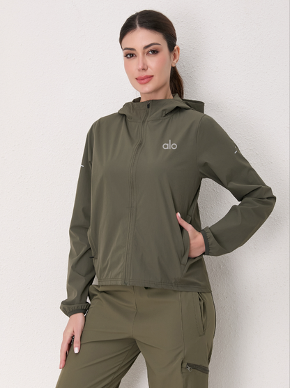 zalo314  Women's sports windbreaker, yoga running gym hooded zipper jacket, thin clothing