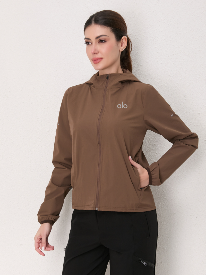zalo314  Women's sports windbreaker, yoga running gym hooded zipper jacket, thin clothing