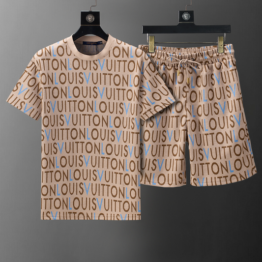 LVC208 New men's summer pure cotton short sleeved top+shorts clothing