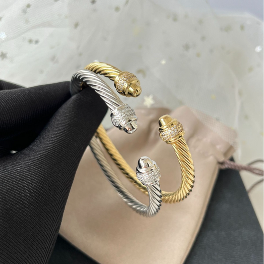 DY  DVB3  Fashionable and popular two tone 5MM bracelet with micro inlaid round head opening jewelry