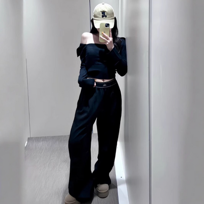 ALS1 sports pants with woven webbing, loose and slimming, slim and lightweight, wide leg pants, high waist pants
