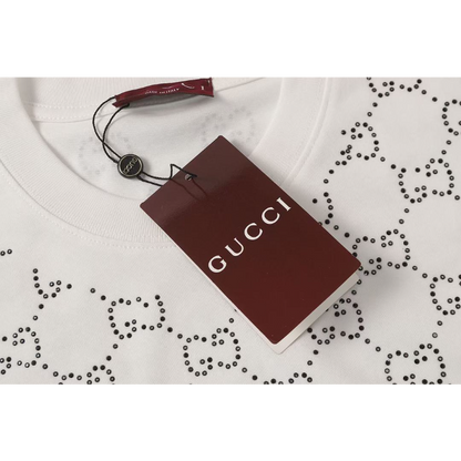 GUC01 High quality men's and women's pure cotton summer short sleeved T-shirt with diamond inlay clothing