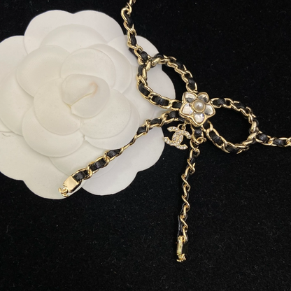CHN119  Women's new gold double C leather chain bow waist chain/sweater chain jewelry