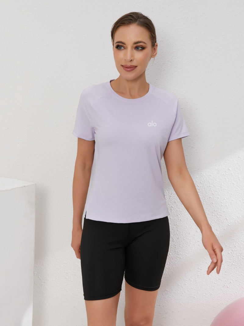 zalo2148  Women's short sleeved round neck split hem slimming and slimming, quick drying running and fitness clothing