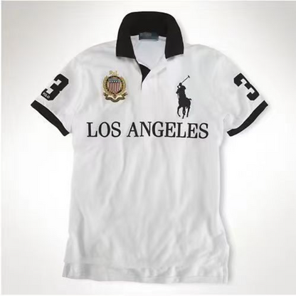 PPC1  Summer American city short sleeved top popular polo shirt men's lapel embroidered casual plus size