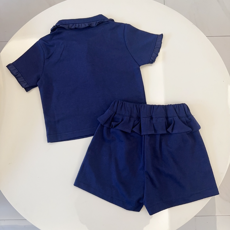 TMIUC3 New girls' summer cotton collar top+cotton shorts set