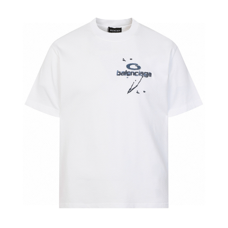 BAC40 High quality men's short sleeved heavy-duty embroidered T-shirt, pure cotton top Clothing